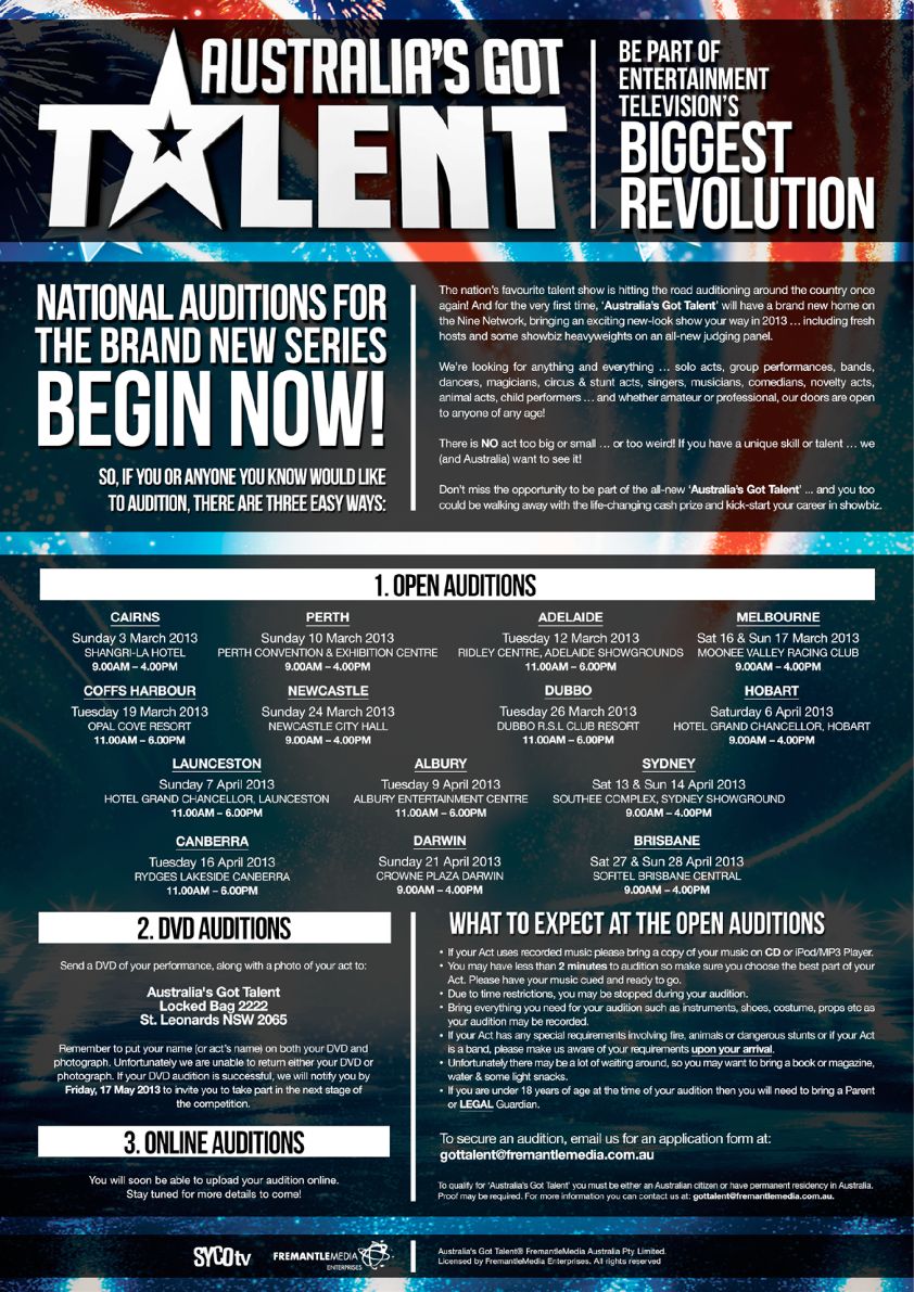 AGT 2013 Open Audition Flyer