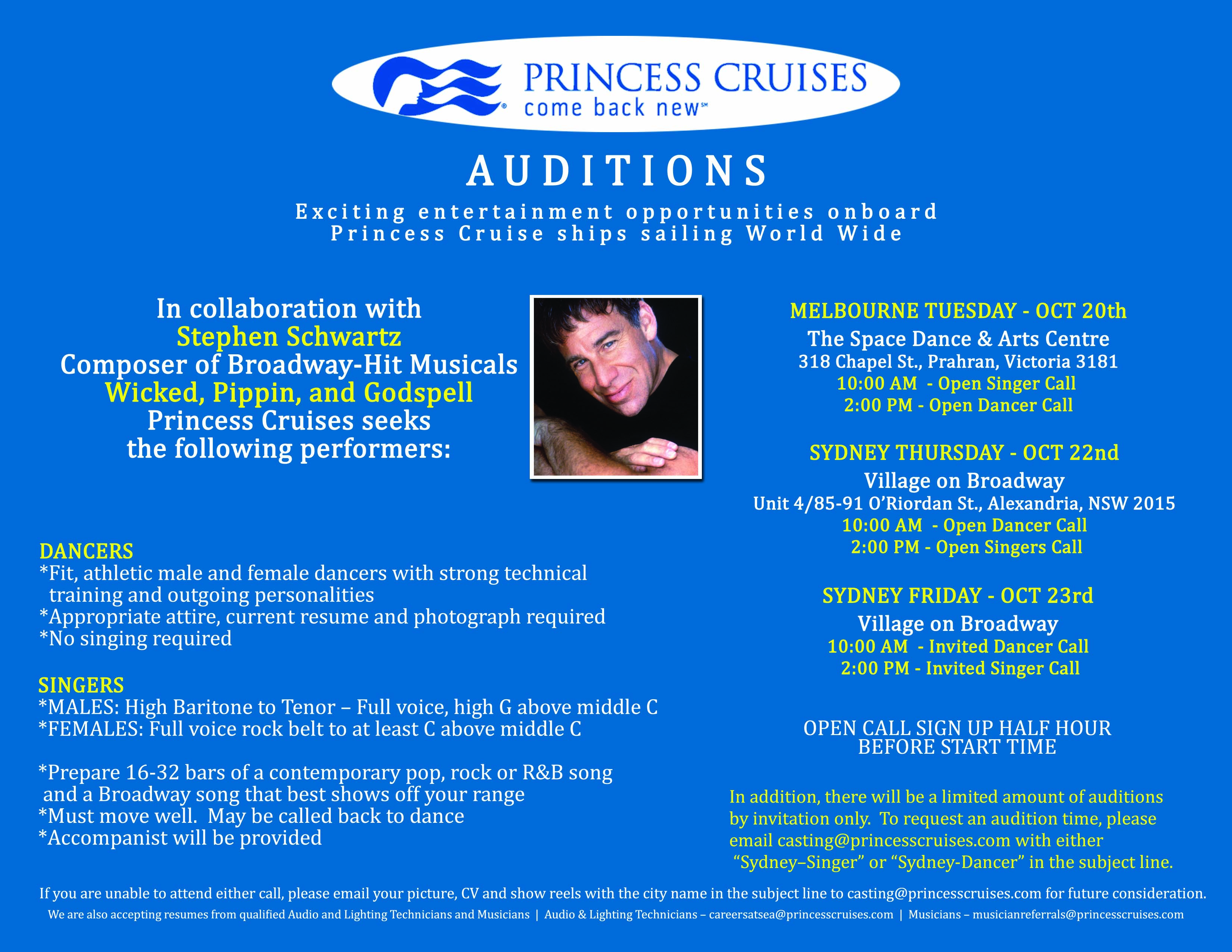 princess cruises entertainment auditions